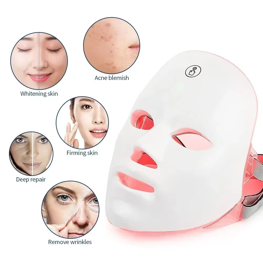 -Masque De Soin De La Peau À Lumière LED, Soin Du Visage, Traitement Anti-Acné, Blanchissant, Beauté Du Cou, 7 Couleurs