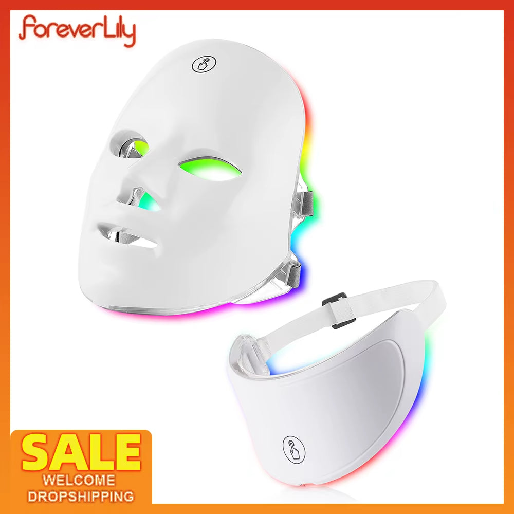 -Masque De Soin De La Peau À Lumière LED, Soin Du Visage, Traitement Anti-Acné, Blanchissant, Beauté Du Cou, 7 Couleurs