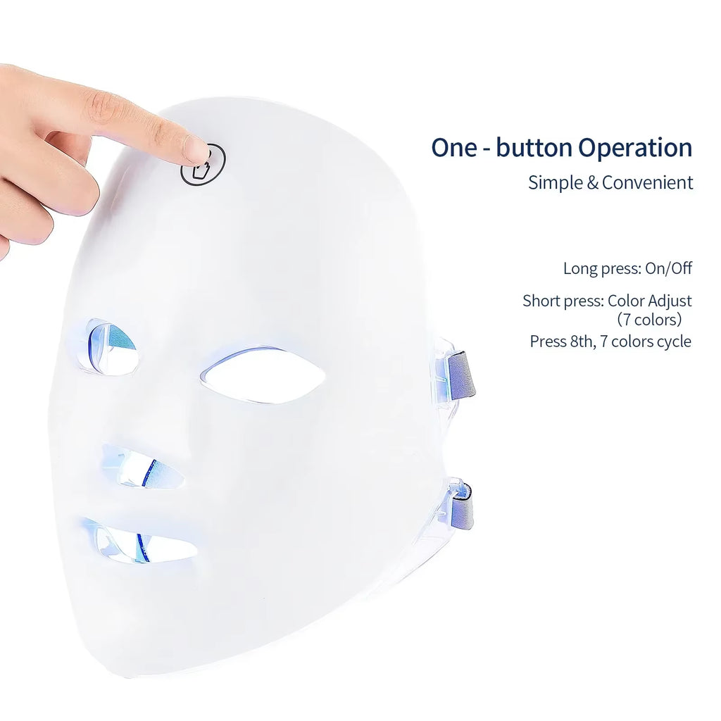 -Masque De Soin De La Peau À Lumière LED, Soin Du Visage, Traitement Anti-Acné, Blanchissant, Beauté Du Cou, 7 Couleurs